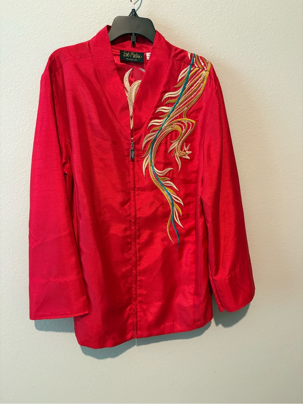 Bob Mackie Red Embroidered Zip-Front Jacket